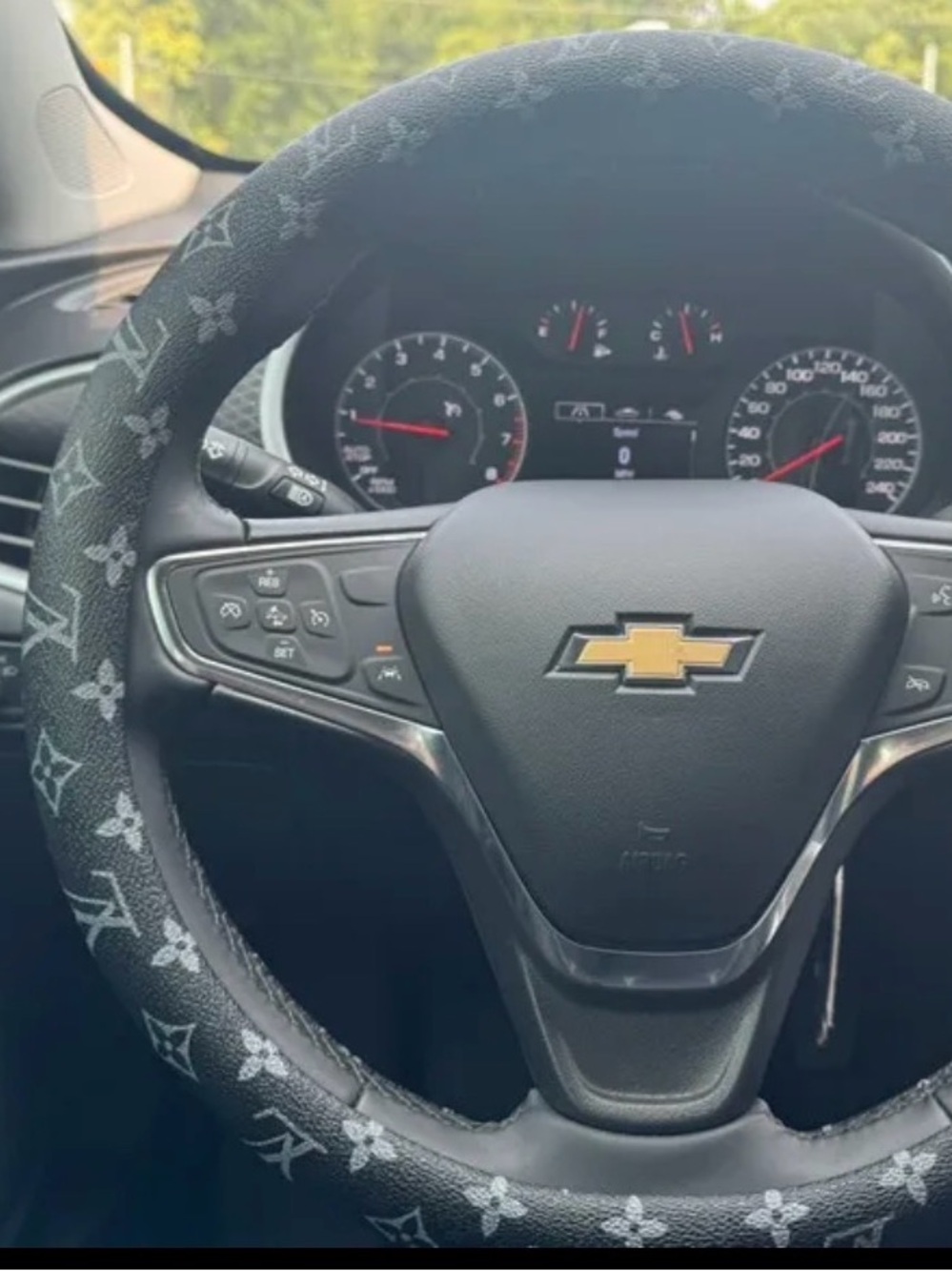 Black Steering Wheel Cover with Patterned Trim